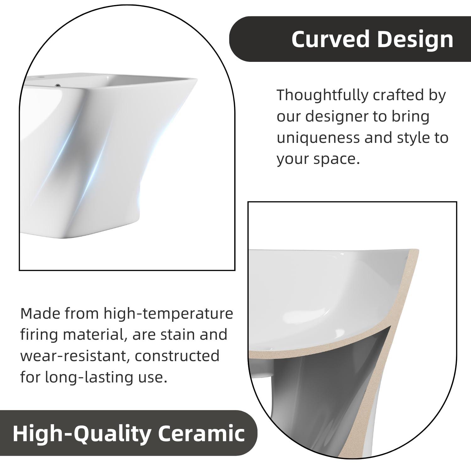 Los Flexi Wall Mount Sink with Overflow, Modern Floating Bathroom Vessel Sink, Single Faucet Hole, Pop-up Drain Included