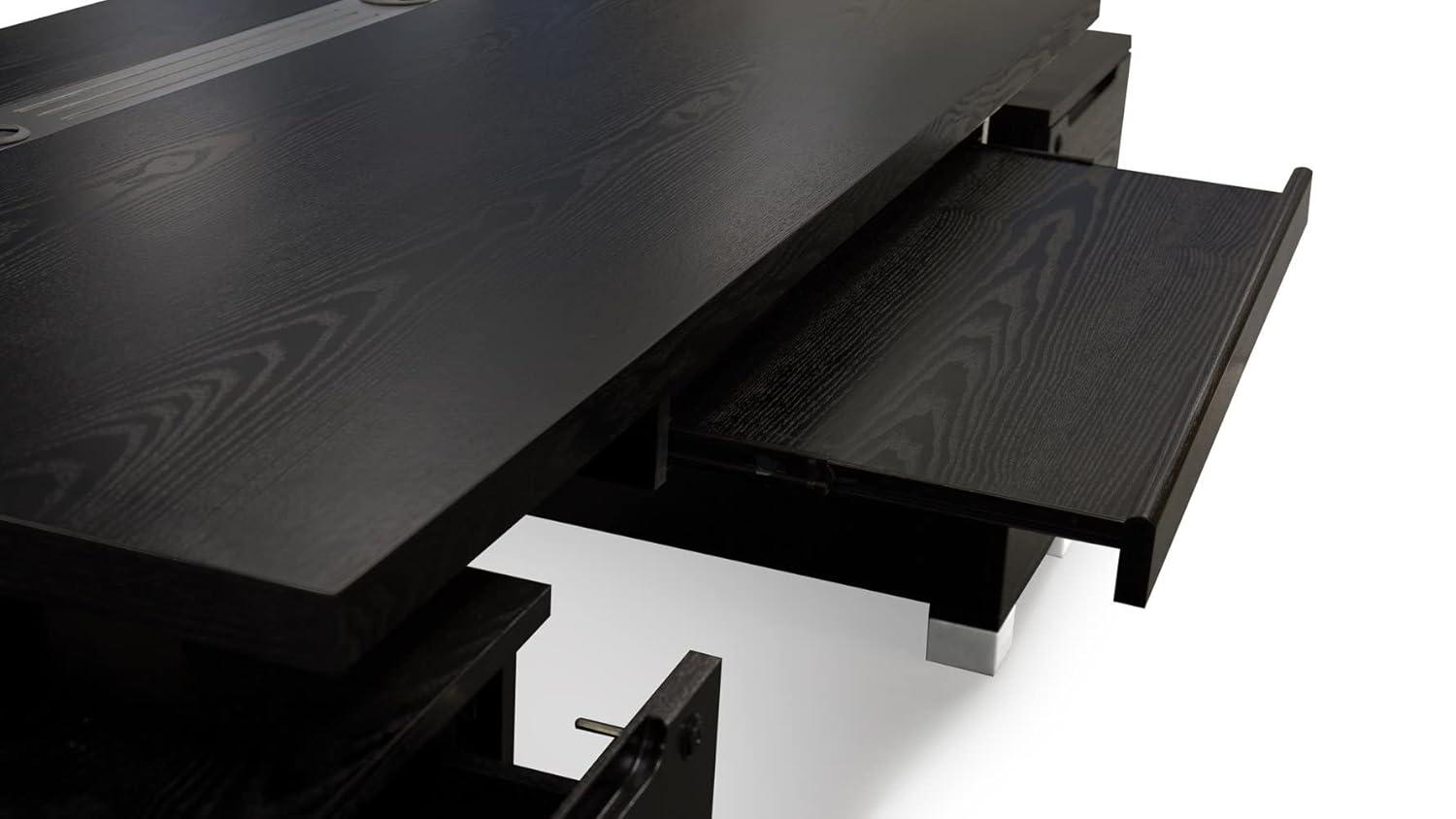 Black Oak Executive Desk with Drawers and Filing Cabinets