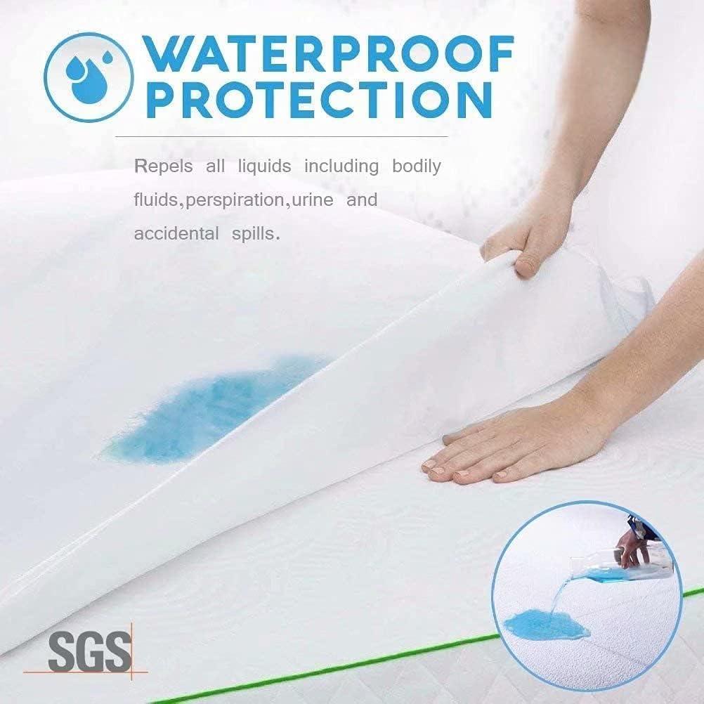 King Size Cooling Waterproof Mattress Protector Pad Cover, Breathable Fitted Sheet Style Deep Pocket-Noiseless,Vinyl,PVC Free,Waterproof Bed Matress Cover Washable for Home, Bedroom, Hotel