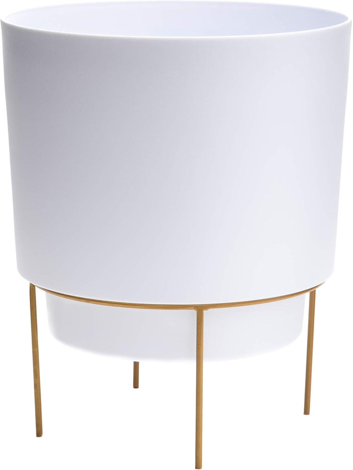 Bloem Hopson 12 in. H X 10 in. D Metal/Plastic Planter with Stand Casper White