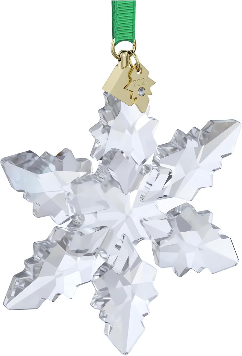 Clear Faceted Crystal Snowflake Ornament with Gold-Tone Accents