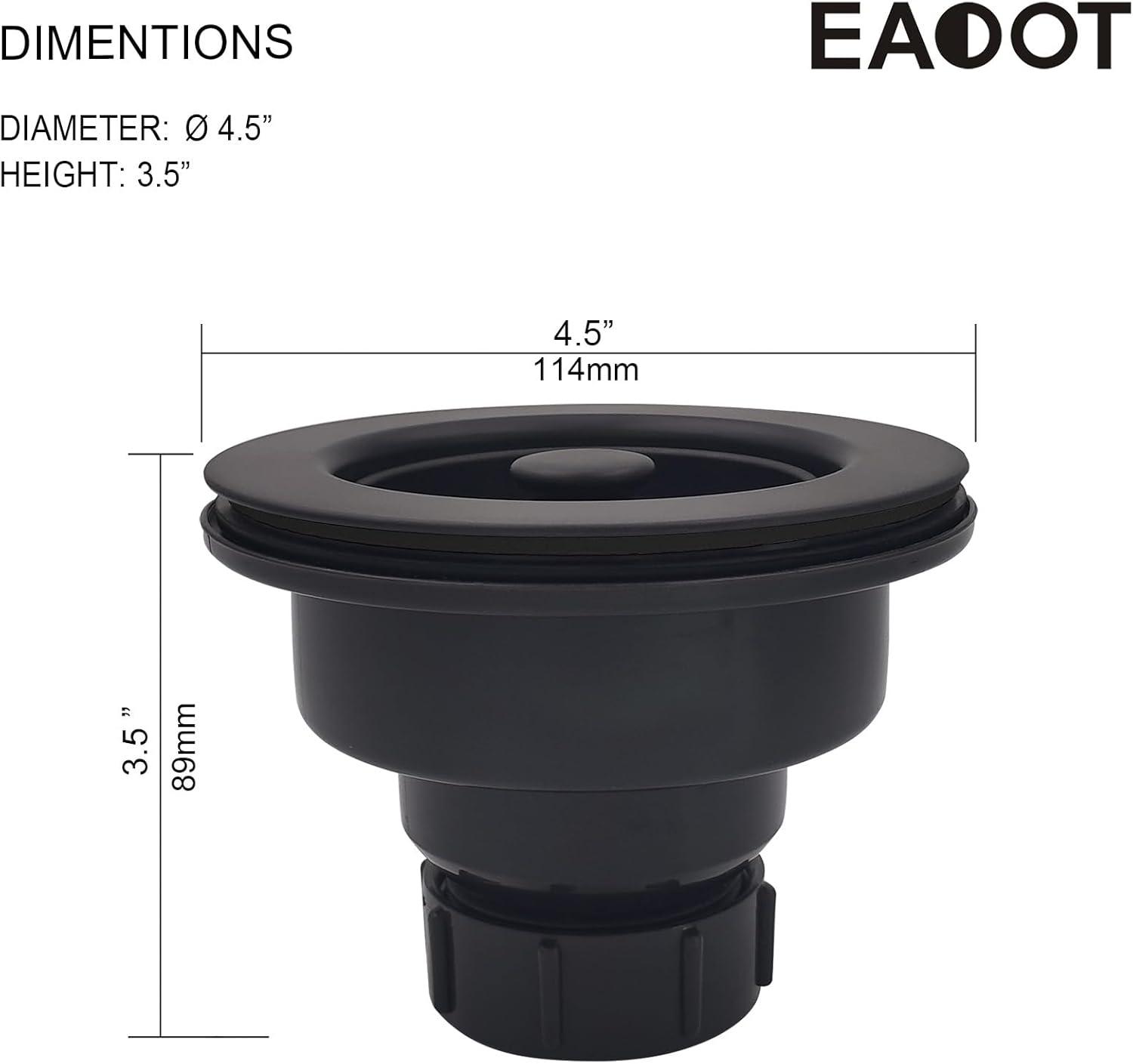 3-1/2 Inch Polymer Black Sink Drain Assembly with Basket Strainer and Stopper for Granite or Fireclay Kitchen Sinks