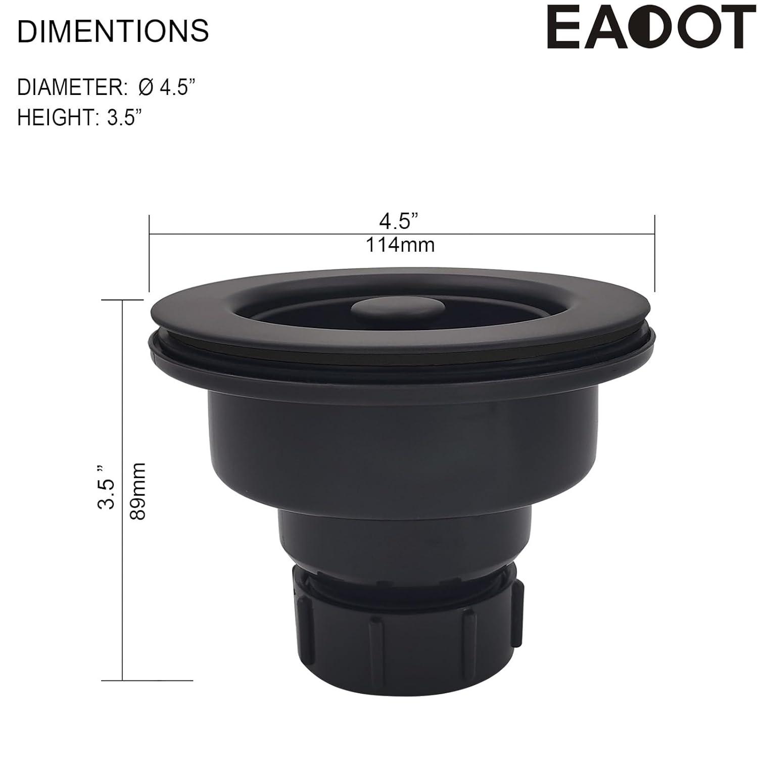 3-1/2 Inch Polymer Black Sink Drain Assembly with Basket Strainer and Stopper for Granite or Fireclay Kitchen Sinks