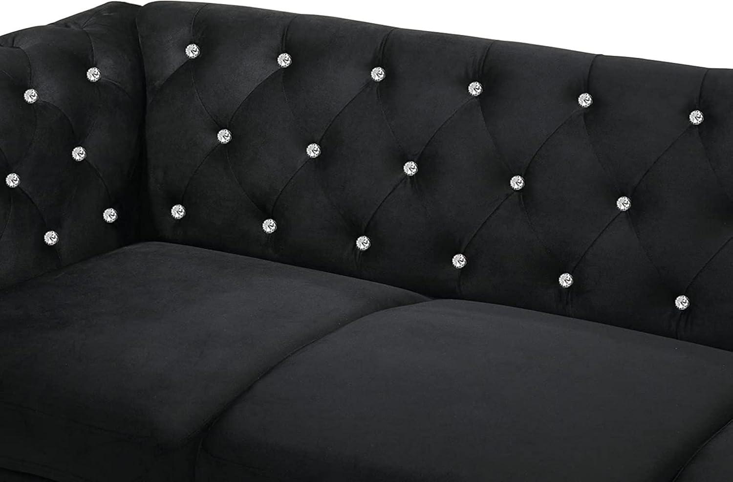 New Classic Furniture Glam Emma Velvet Two Seater Chesterfield Style Loveseat for Small Spaces with Crystal Button Tufts, Black