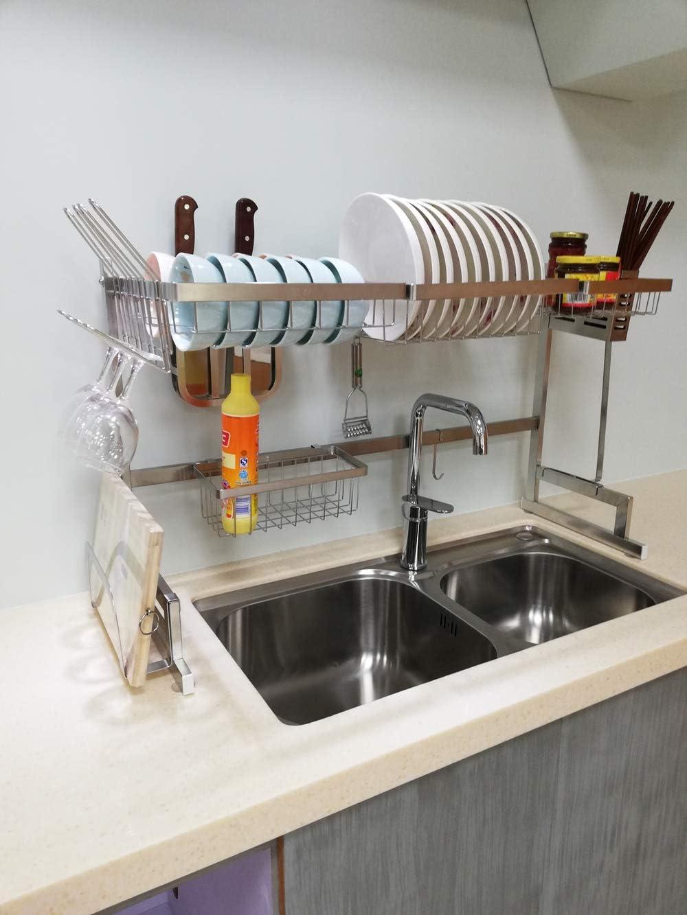 Stainless Steel Over-Sink Dish Drying Rack with Utensil Holder