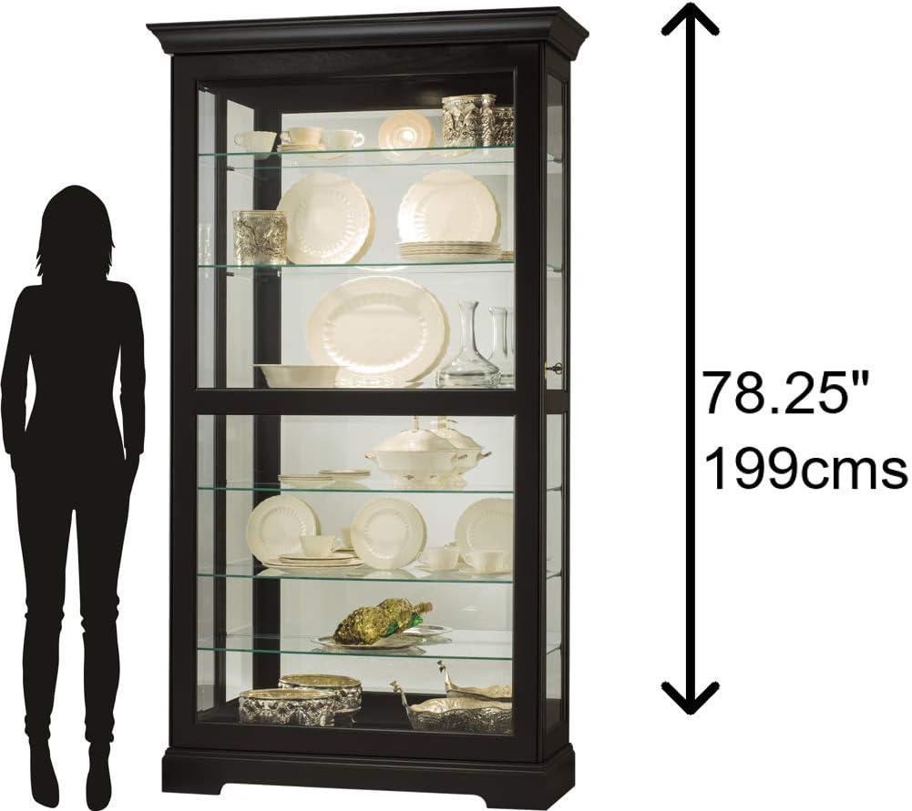 Traditional Black Satin Lighted Corner Curio Cabinet