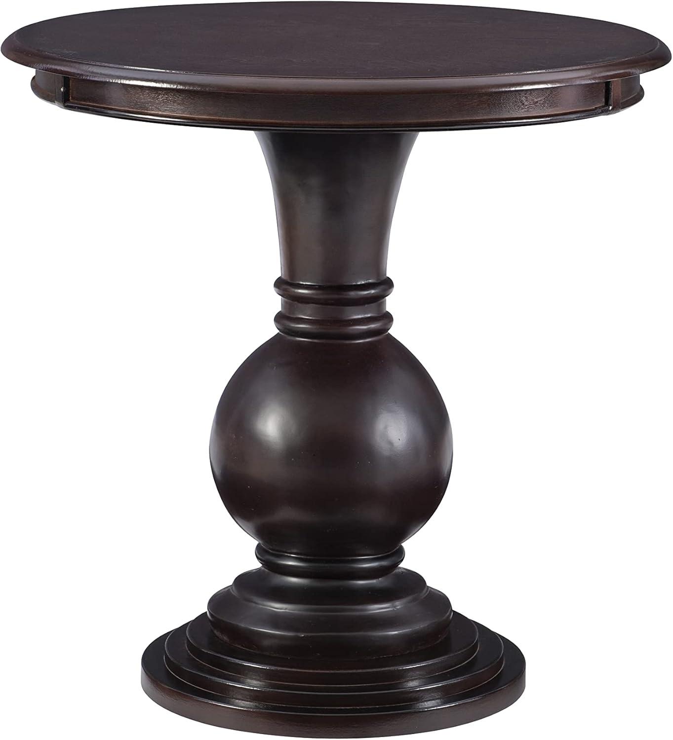 Linon Amelia Round Wood Accent Table Pedestal Base 26.5" High in Espresso