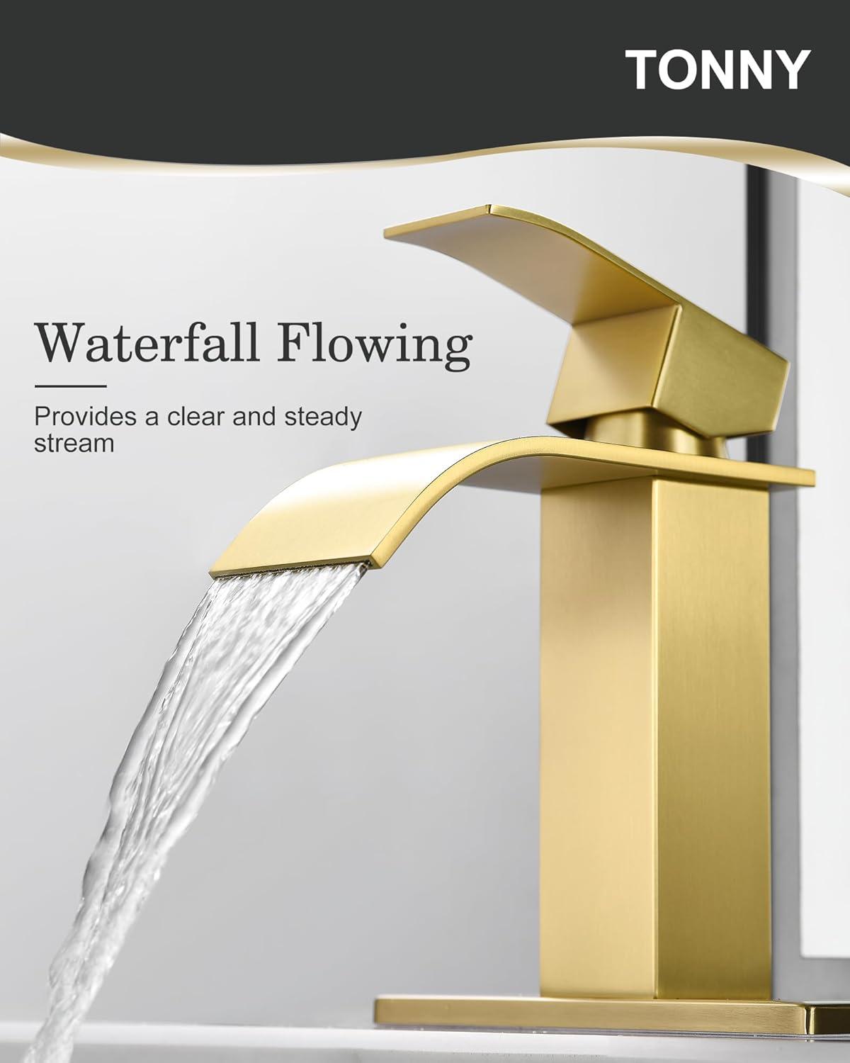 Brushed Gold Stainless Steel Single Handle Waterfall Faucet