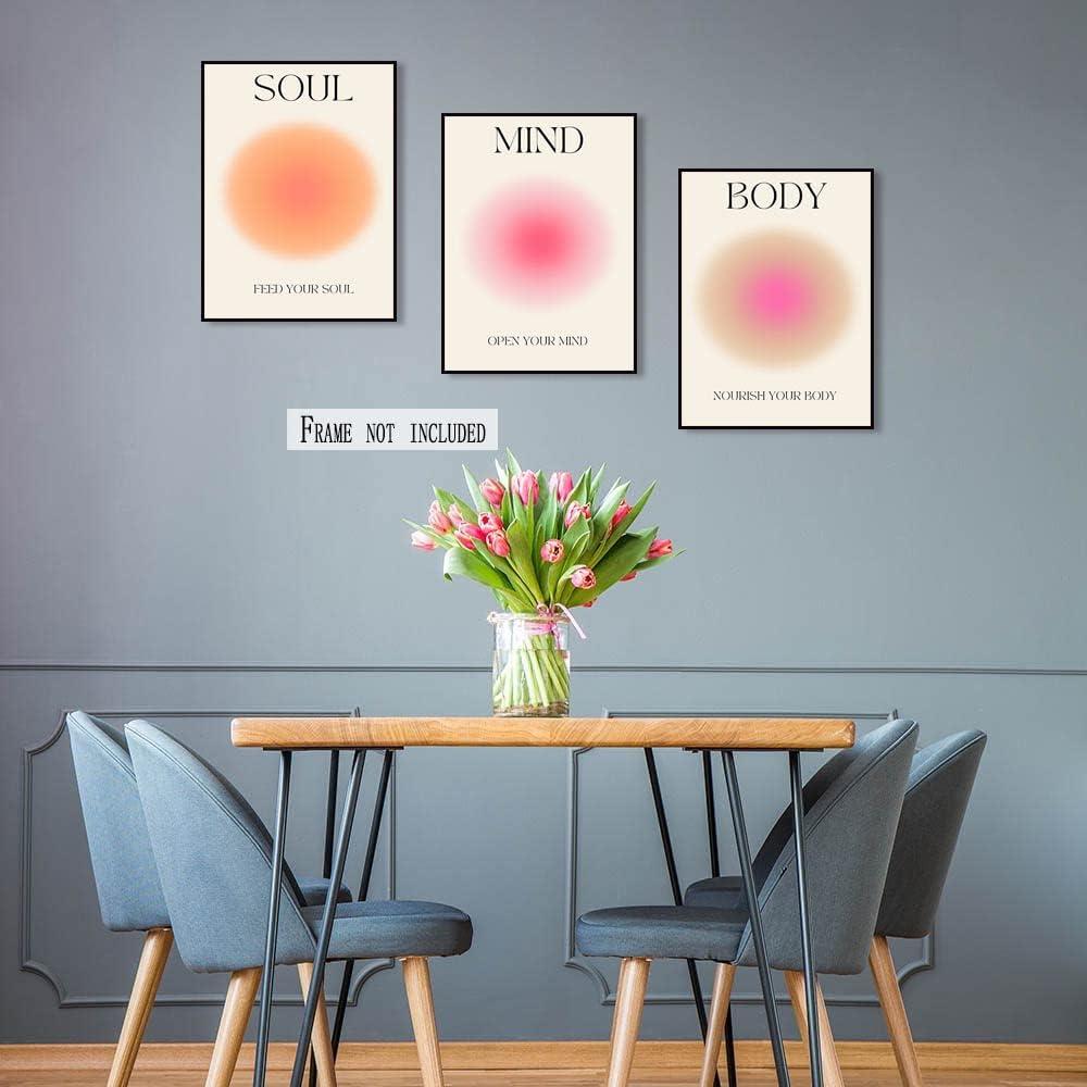 Asdg12s-Positive Aura Posters for Room Aesthetic 3 Piece Colorful Aura Grainy Gradient Canvas Wall Art Spiritual Soul Body Mind Quote Print Painting Danish Pastel Home Wall Decor for Bedroom