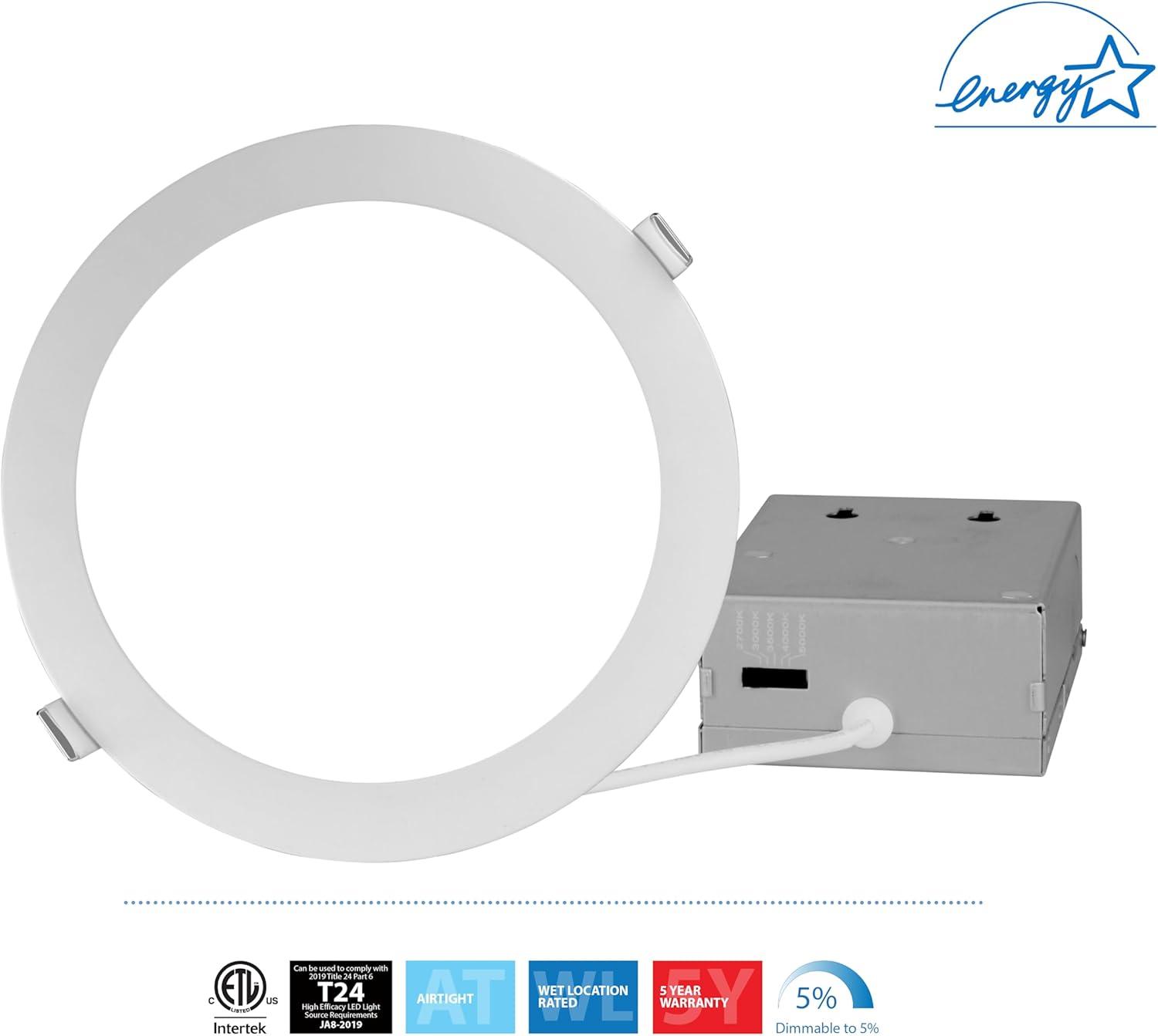 RELS 8'' Selectable Color Temperature Dimmable Air-Tight IC Rated LED Canless Recessed Lighting Kit