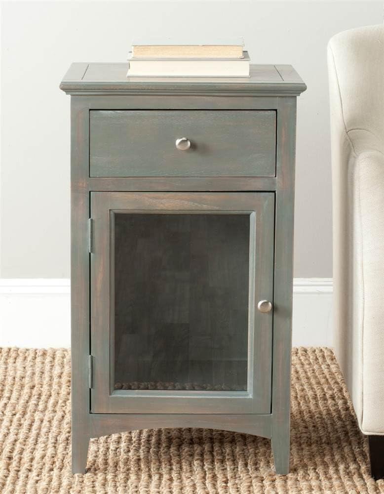 Ziva 1 Drawer Nightstand with Glass Cabinet - Dark Teal - Safavieh.