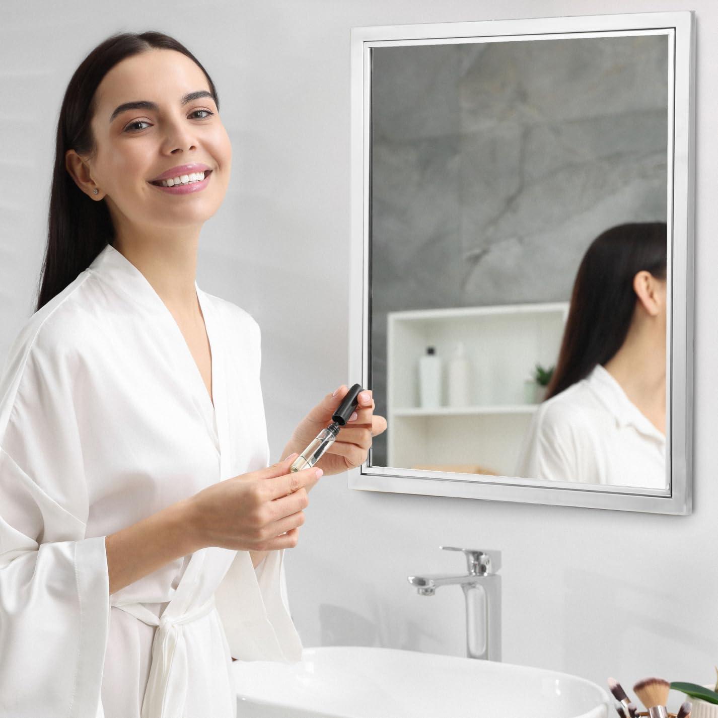 Head West Brushed Nickel and Chrome Metal Framed Vanity Mirror for Bathroom - Beveled-Edge Bedroom Mirror with Z-Bar Brackets for Vertical & Horizontal Placement - 24"x30"