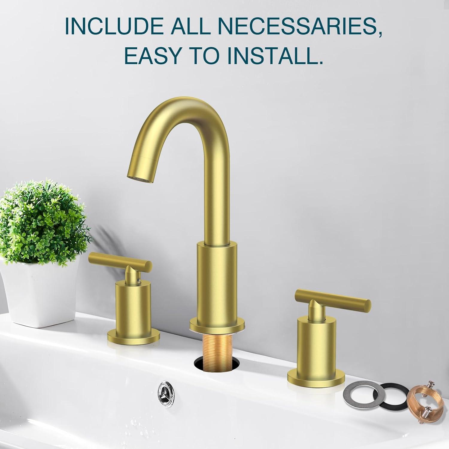 Brushed Gold Brass 2-Handle Widespread Bathroom Faucet Set