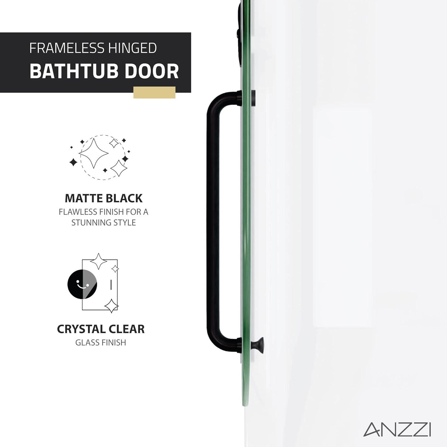 ANZZI Herald Series 48 In. X 58 In. Frameless Hinged Glass Shower Tub Door In Black