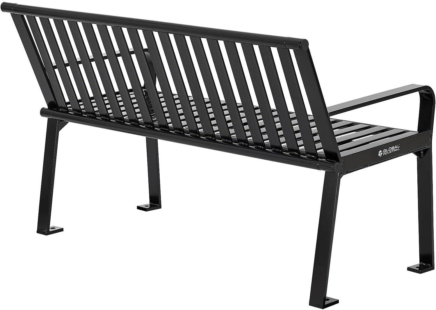 Global Industrial 4 ft. Outdoor Park Bench with Back, Vertical Steel Slat, Black, Unassembled