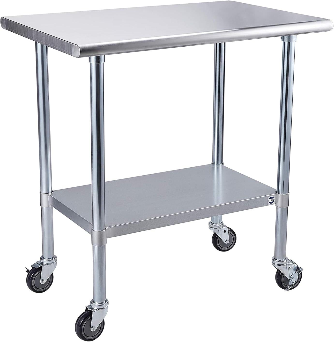 36"x24" Stainless Steel Kitchen Work Prep Table Commercial Workbench With Wheels