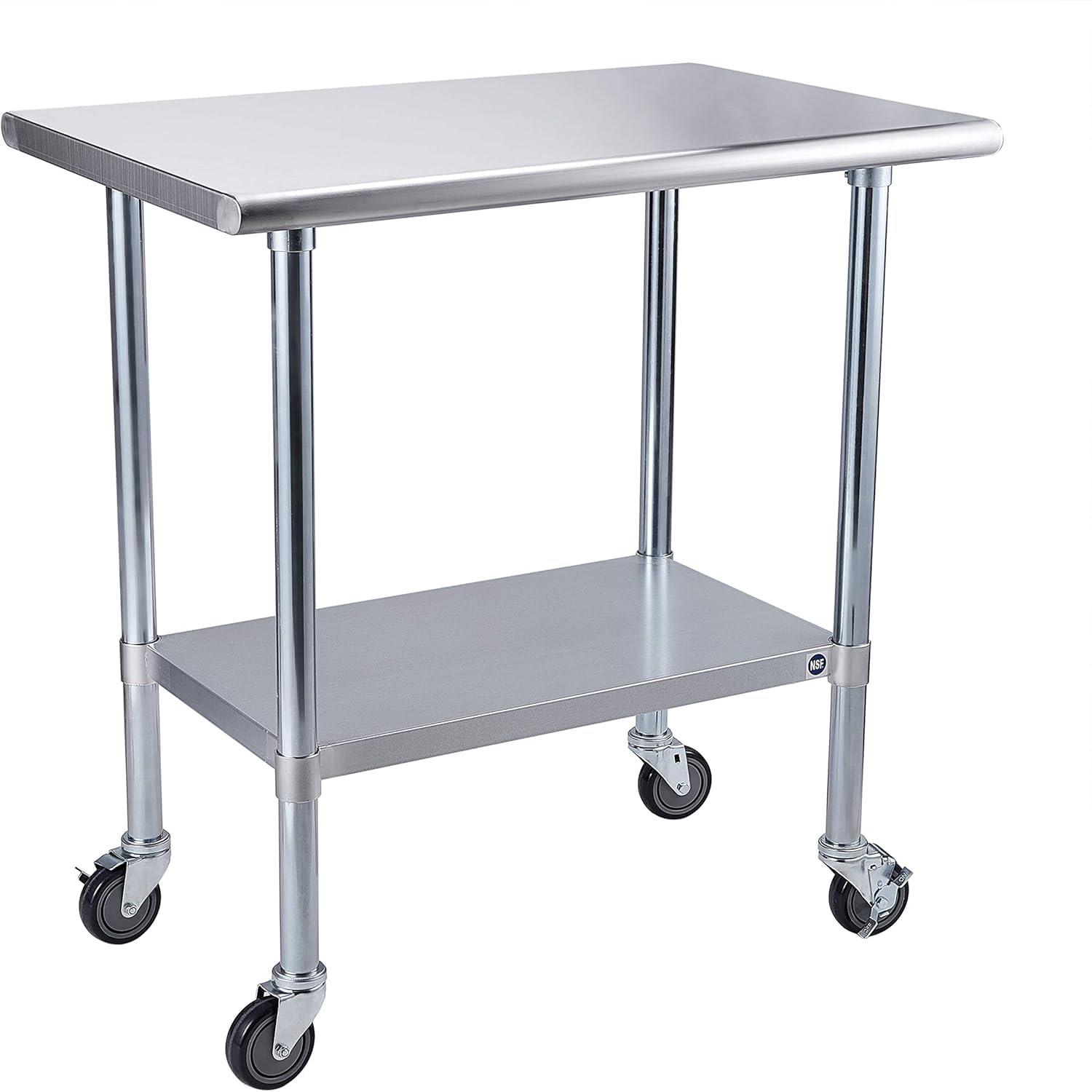 36"x24" Stainless Steel Kitchen Work Prep Table Commercial Workbench With Wheels