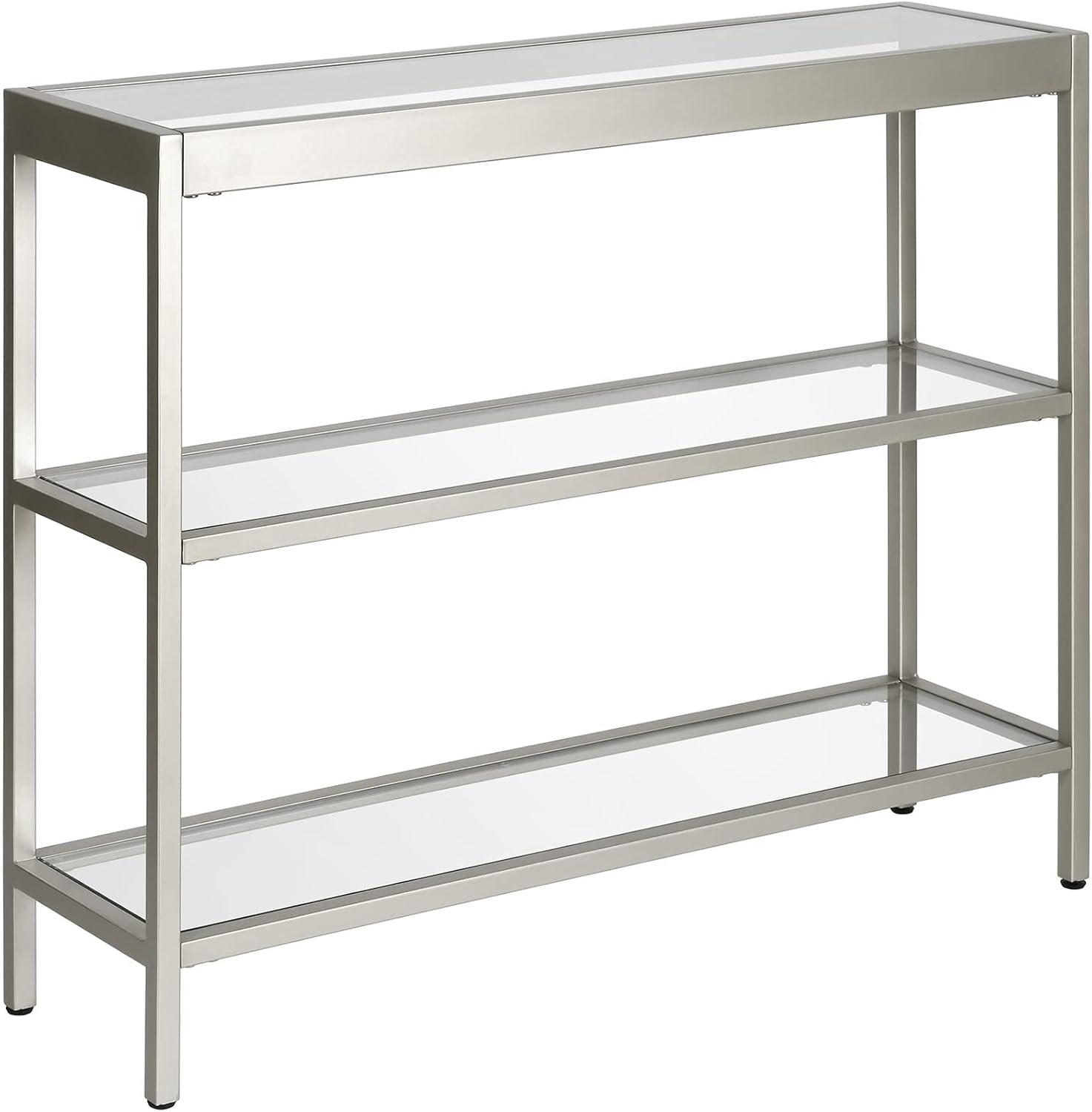 Satin Nickel 36" Wide Metal & Glass Console Table with Storage