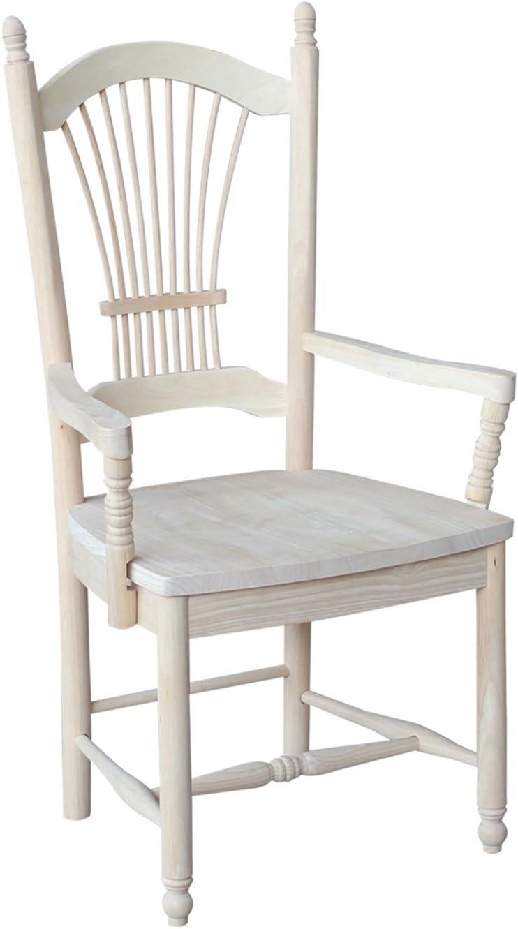 International Concepts Sheafback Armchair Unfinished: Rubberwood Frame, Farmhouse Style, 225 lb Capacity