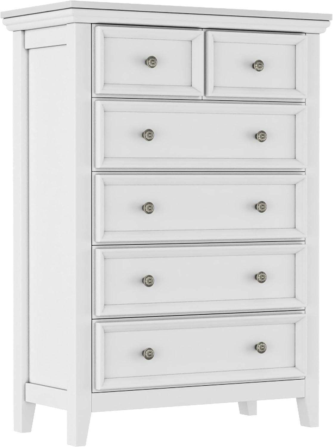 White Farmhouse 6-Drawer Tall Dresser with Metal Handles