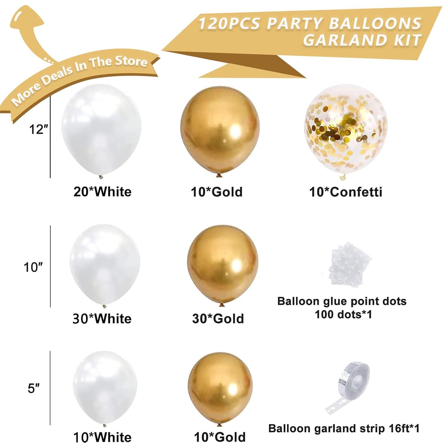 NISOCY White and Gold Balloons Garland Kit, 120PCS White Metallic Gold Confetti Balloon Arch Kit for Birthday Wedding Engagements Graduation Baby Bridal Shower Anniversary Party Decorations