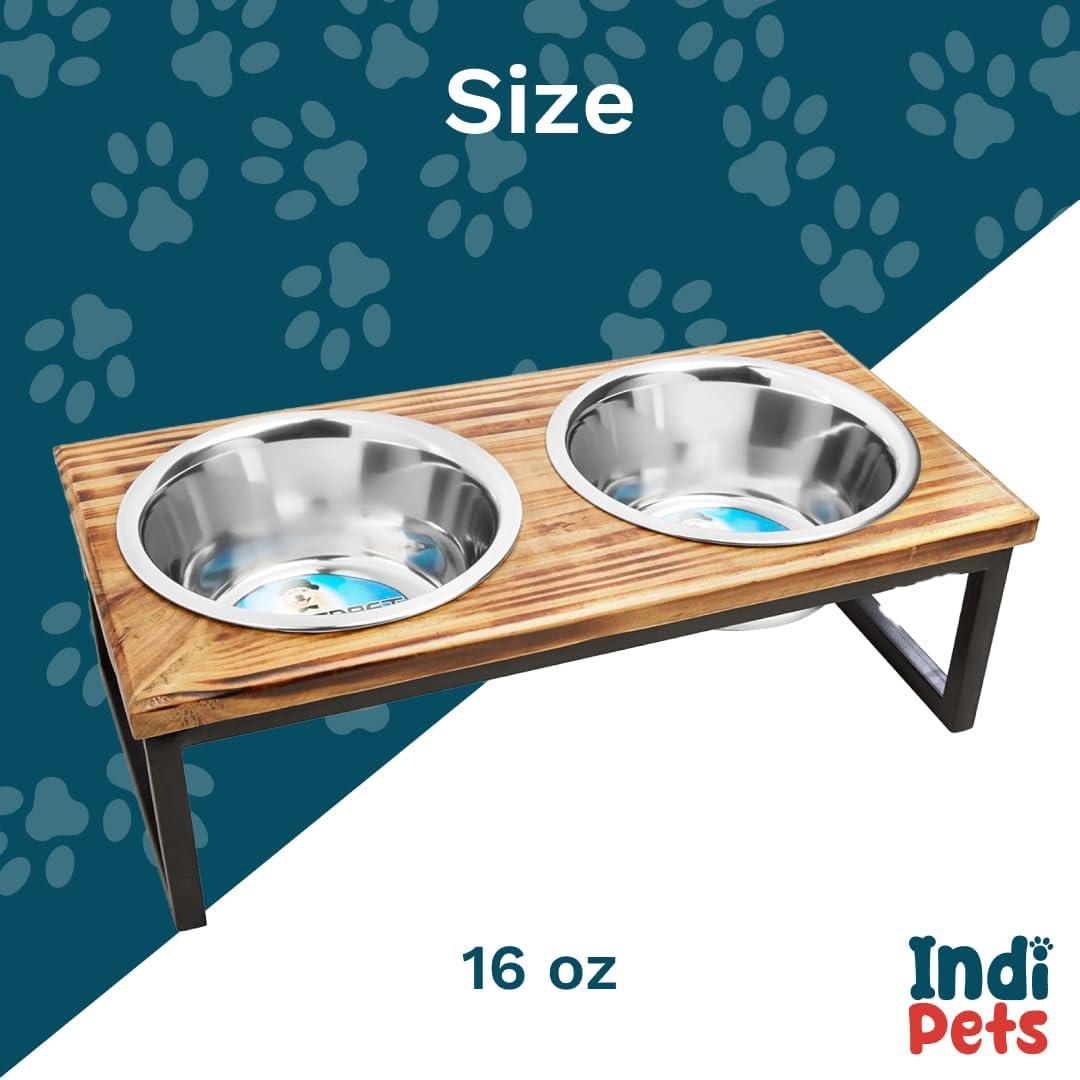 Indipets 90047 1 Pint Contemporary Wooden Elevated Feeded, Stainless Steel