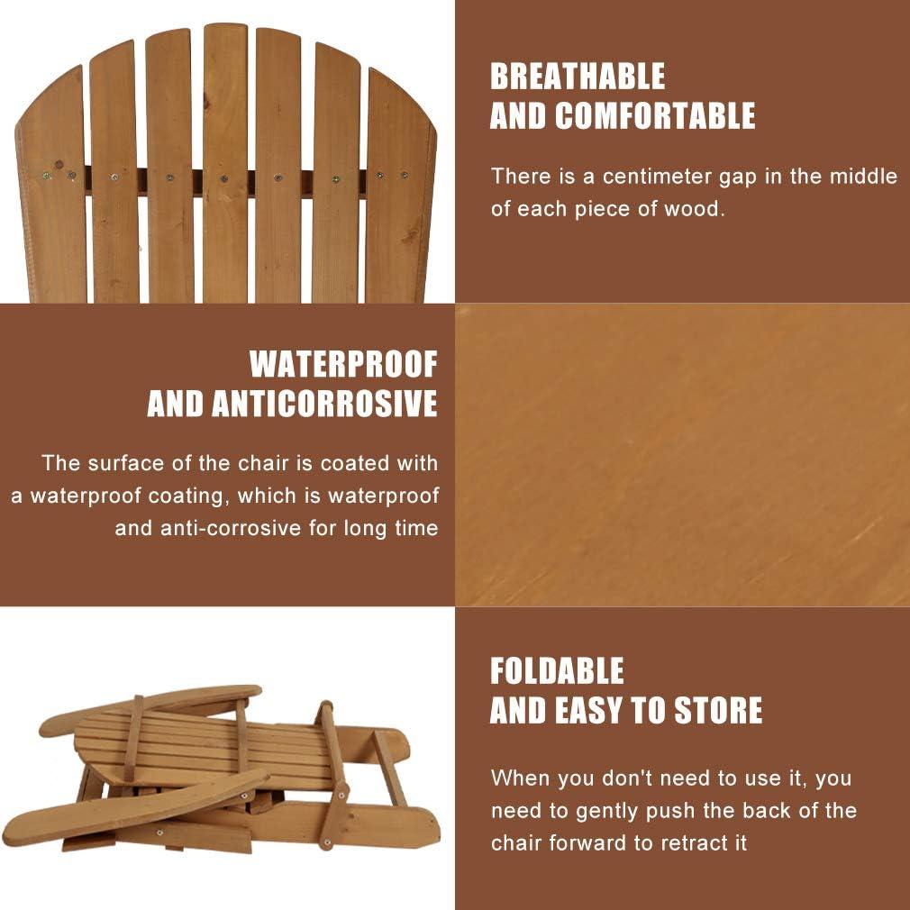 FDW Folding Wood Adirondack Chair Accent Furniture for Yard, Patio, Garden w/ Natural Finish - Brown