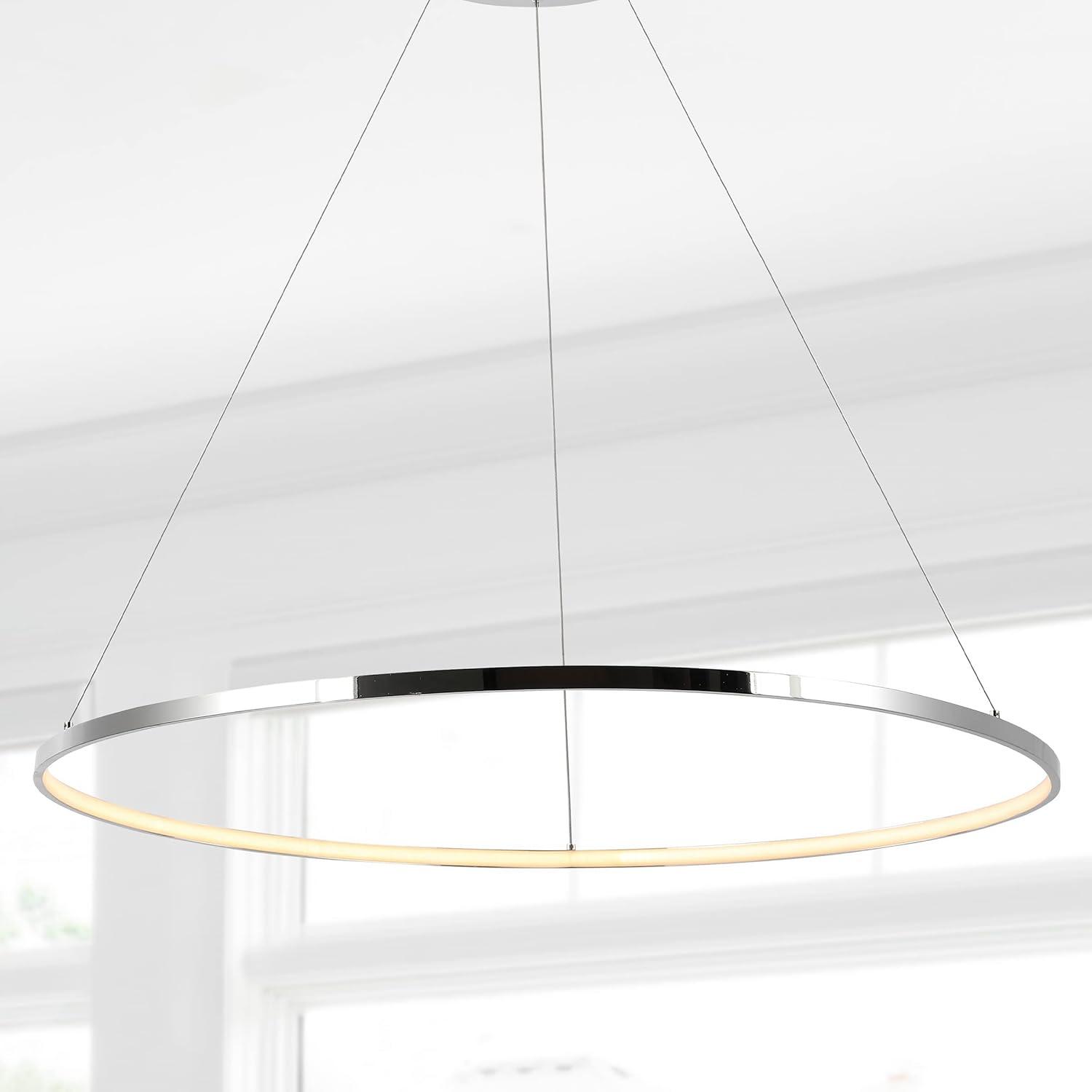 Circulo 34.88" Modern Bohemian Iron Integrated LED Pendant, Chrome