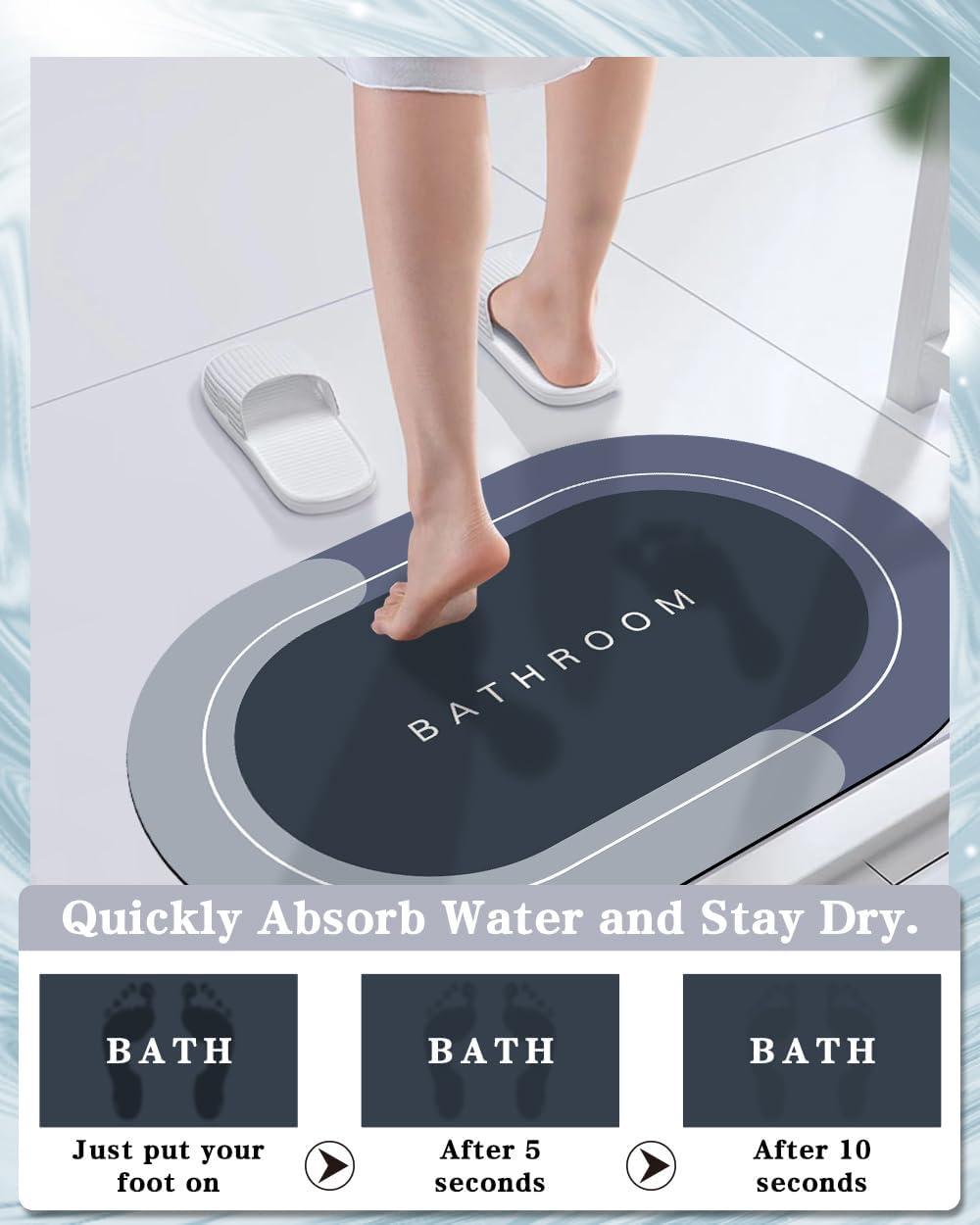 Rubber Non-Slip Quick Dry Bathroom Rugs 17"x27" - Blue