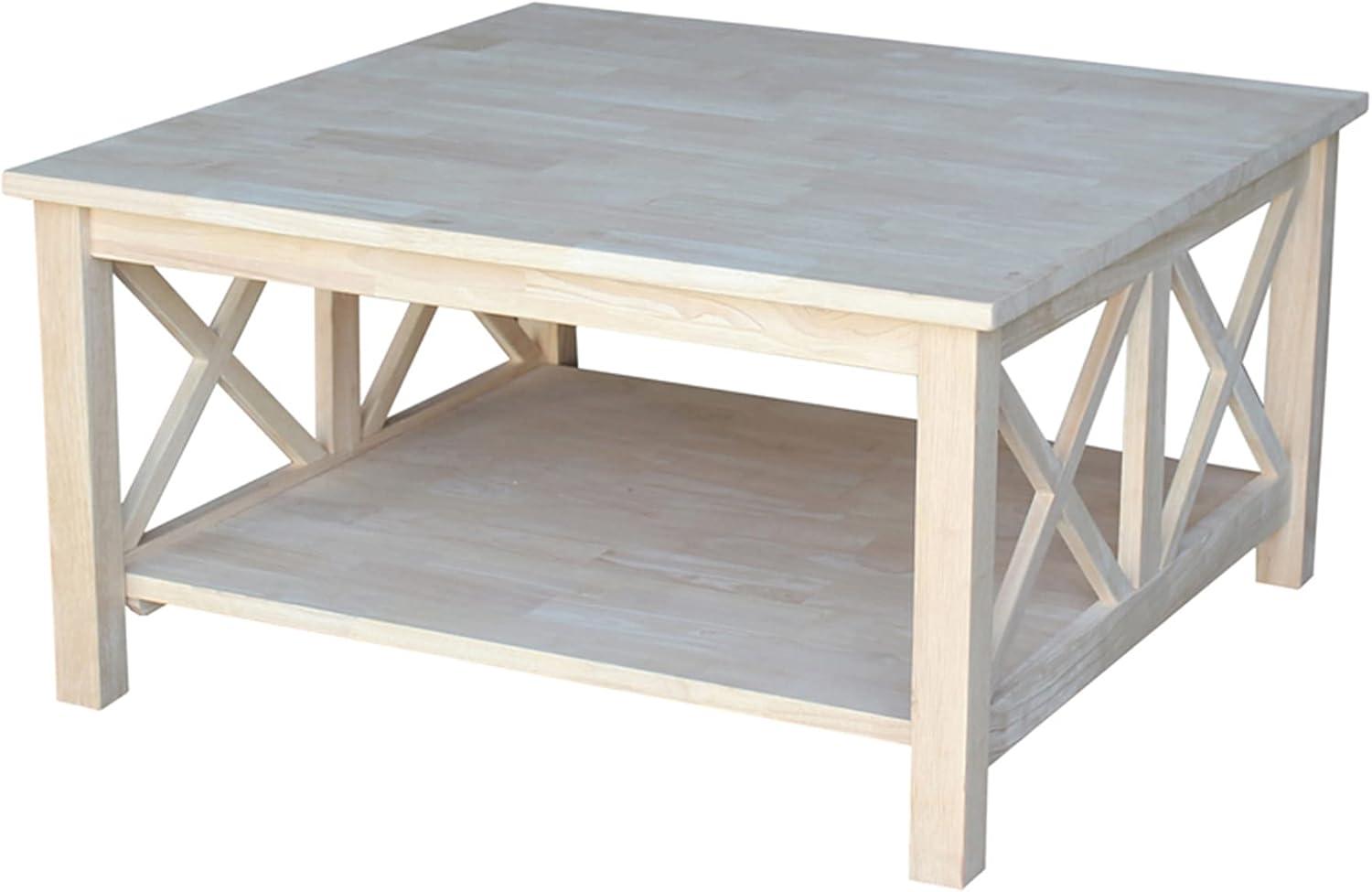 Hampton Square Coffee Table - Unfinished - International Concepts: Hardwood, 34" Wide, Fixed Shelf