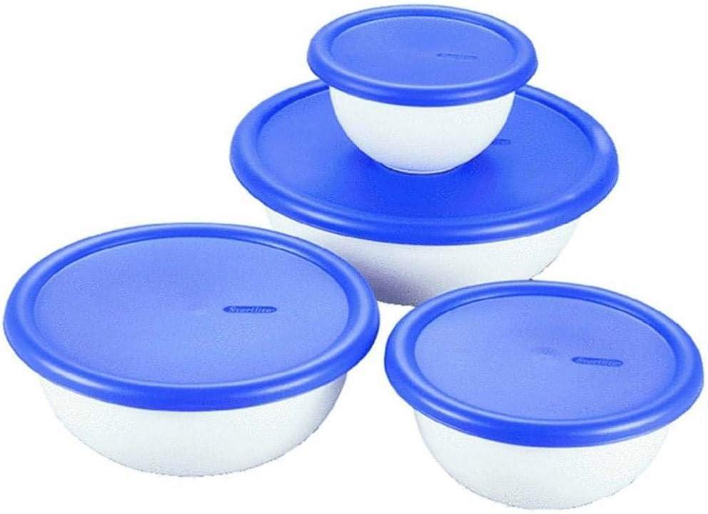 Sterilite 8 Piece Covered Set Bowl, Multisize, White & Blue