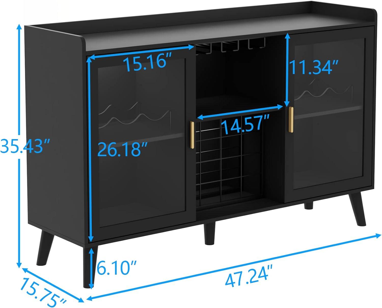 Auromie Wine Bar Cabinet with LED Light, Home Coffee Cabinet with Wine & Glass Rack, Kitchen Buffet Sideboard with Storage Shelves, Freestanding Liquor Cabinet for Living Room, Dining Room, Black