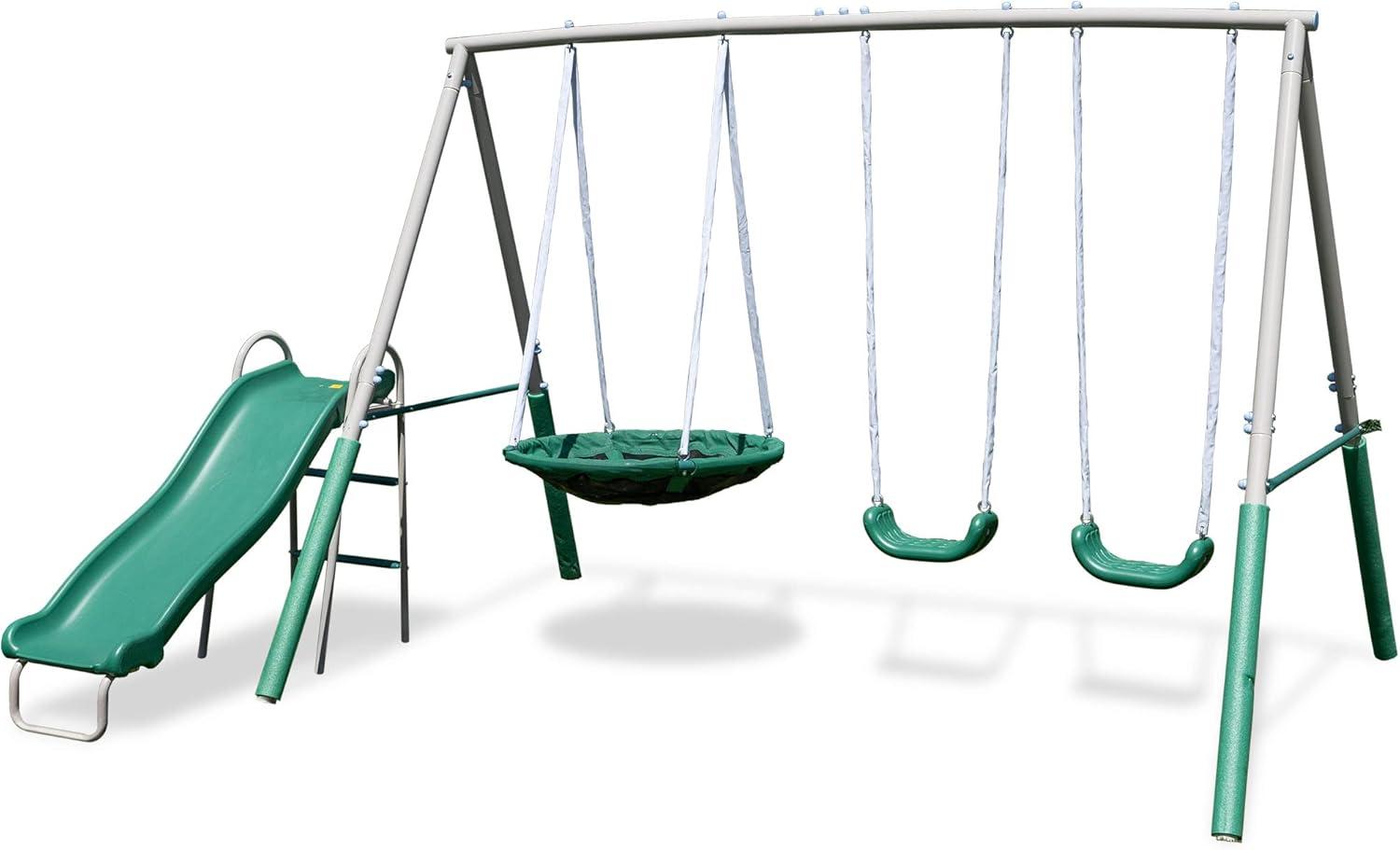 The Swing Company Northridge Metal Swing Set with Saucer Swing and 5' Slide