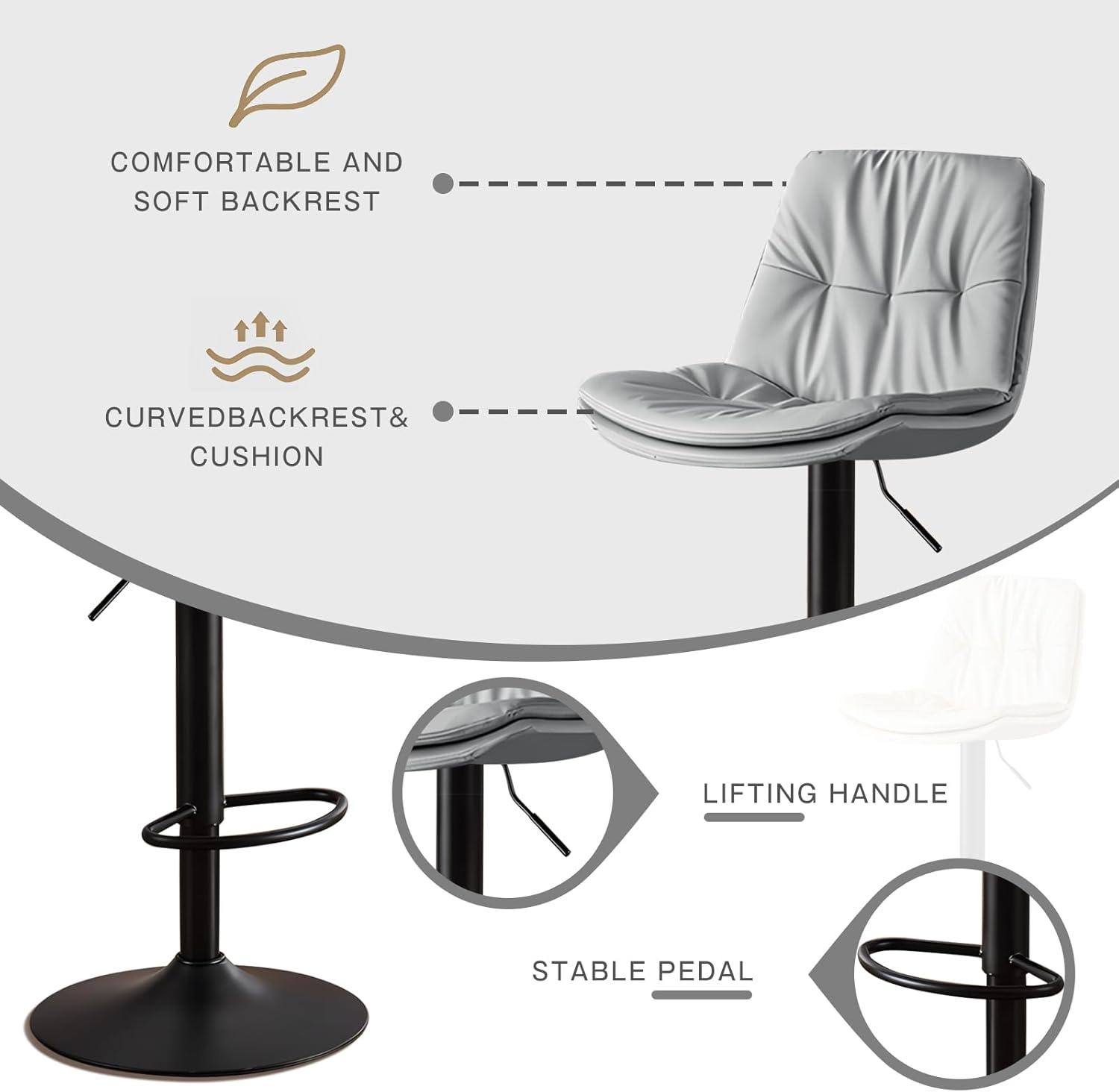 Bar Stools Set of 2, Adjustable Swivel Bar Chairs with 360° Rotation, Padded Counter Stools with Back and Footrest for Kitchen Island, Bistro, Cafe, and Home Use Black2