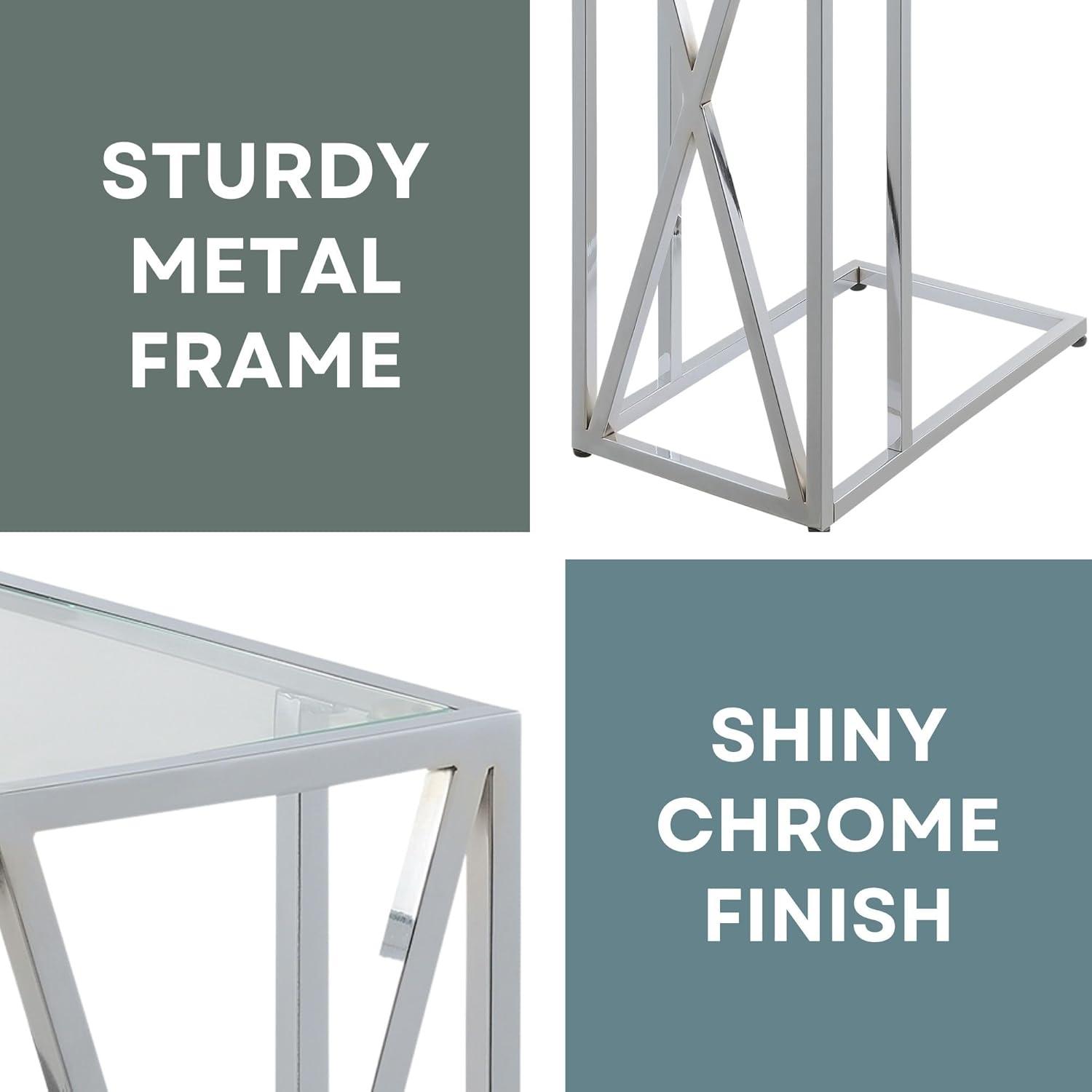 Convenience Concepts Oxford Chrome Glass C End Table in Glass & Chrome Frame