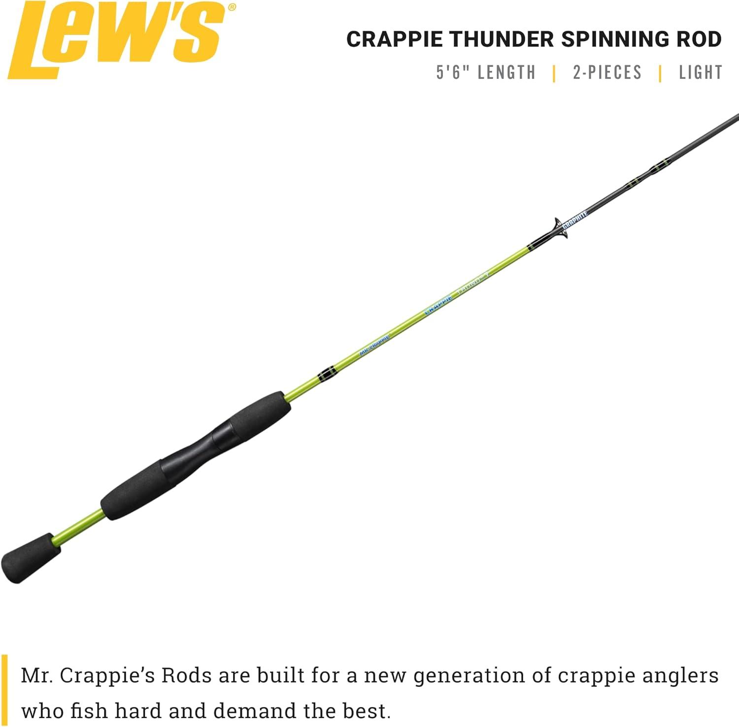 Lew's Crappie Thunder Spinning Fishing Rod, 5-Foot 6-Inch 2-Piece Rod, Green