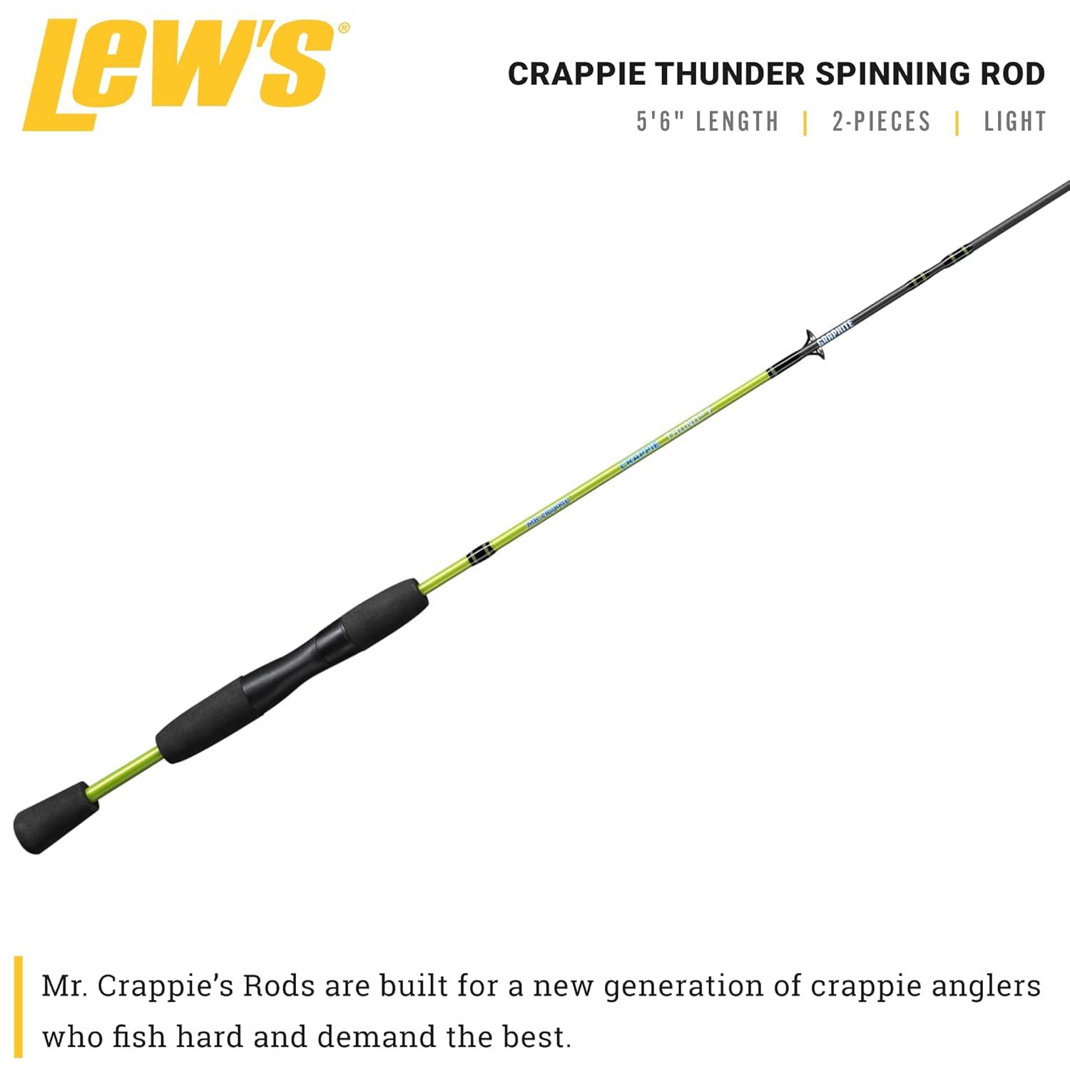 Lew's Crappie Thunder Spinning Fishing Rod, 5-Foot 6-Inch 2-Piece Rod, Green