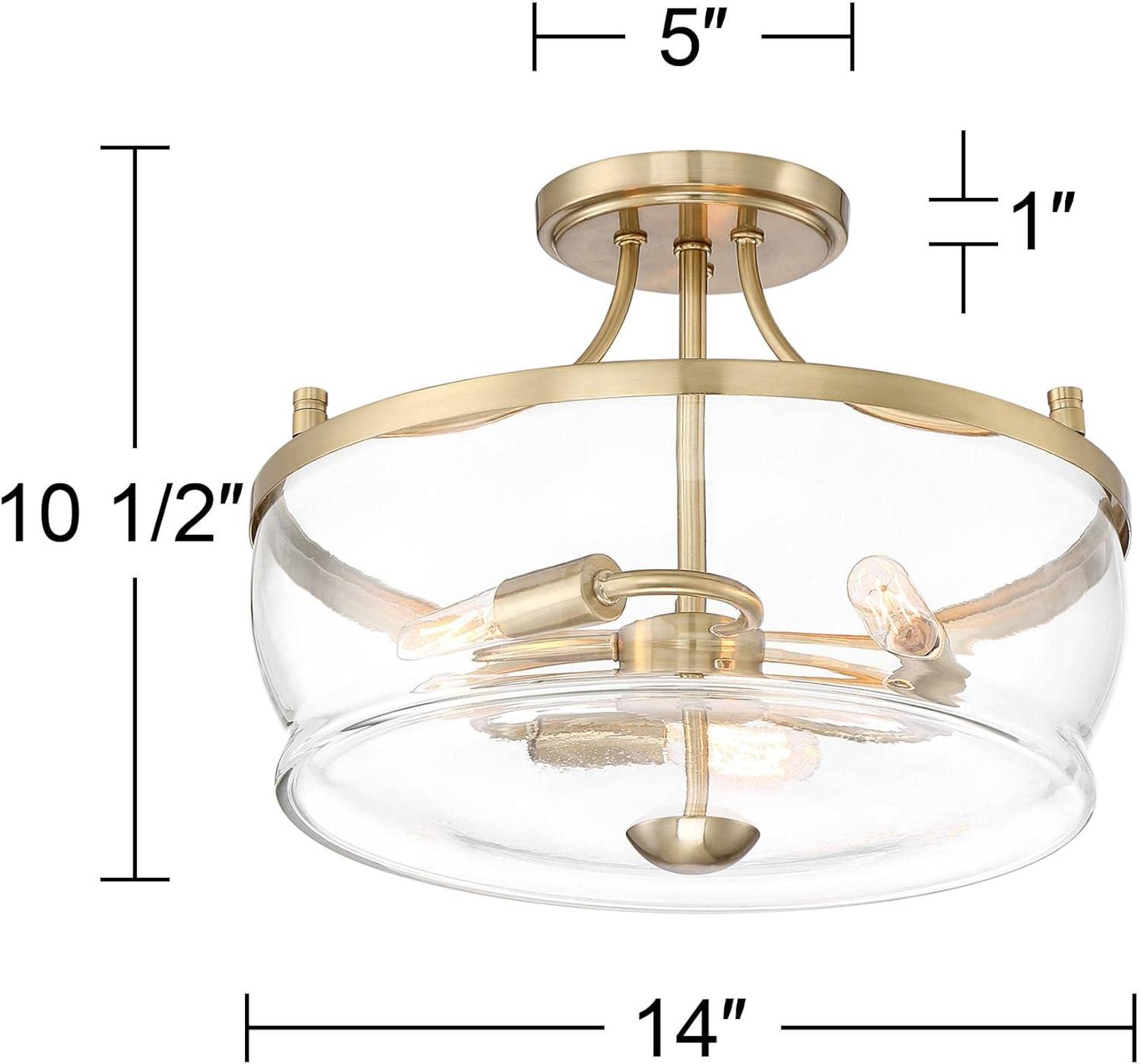 Possini Euro Design Alia Modern Ceiling Light Semi Flush Mount Fixture 14" Wide Warm Brass 3-Light Clear Glass Shade for Bedroom Living Room Hallway