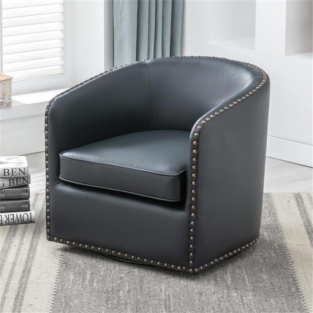 Comfort Pointe Tyler Swivel Arm Chair Midnight Blue: Upholstered, Nailhead Trim, Foam Filled, Wood Frame
