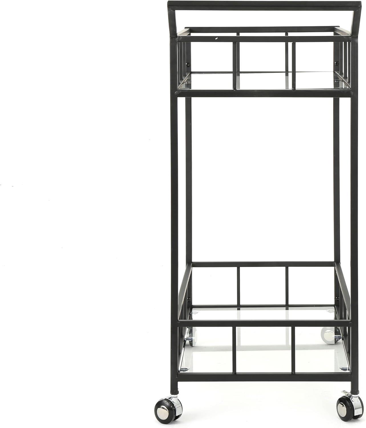 GDF Studio Talon Indoor/Outdoor Modern Iron 2 Tiered Bar Cart with Tempered Glass Top, Black