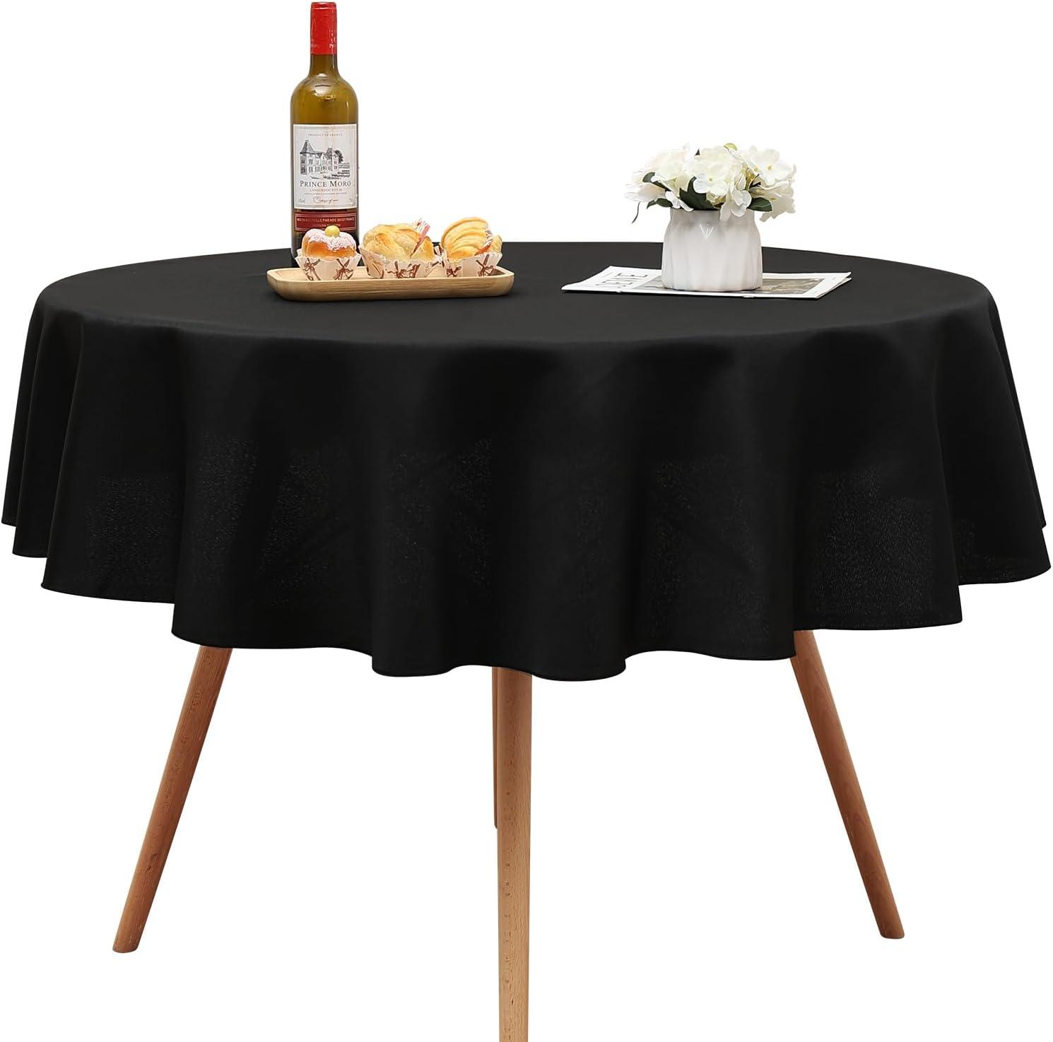 Romanstile Round Tablecloth 60inch Black Polyester Table Cloths Wrinkle Resistant Washable Fabric Table Cover for Wedding Party Restaurant Buffet Table