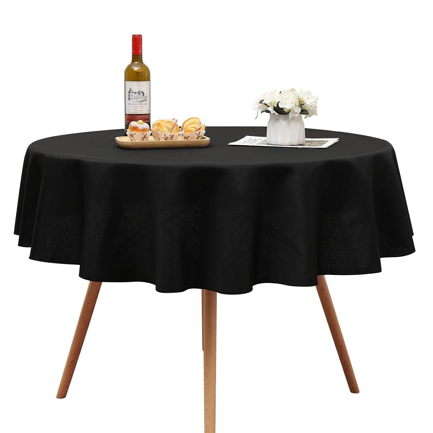 Romanstile Round Tablecloth 60inch Black Polyester Table Cloths Wrinkle Resistant Washable Fabric Table Cover for Wedding Party Restaurant Buffet Table