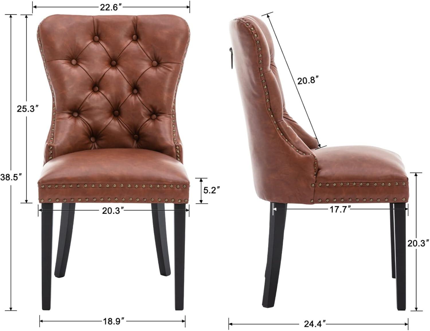 Brown Tufted Upholstered Side Chair with Wood Legs