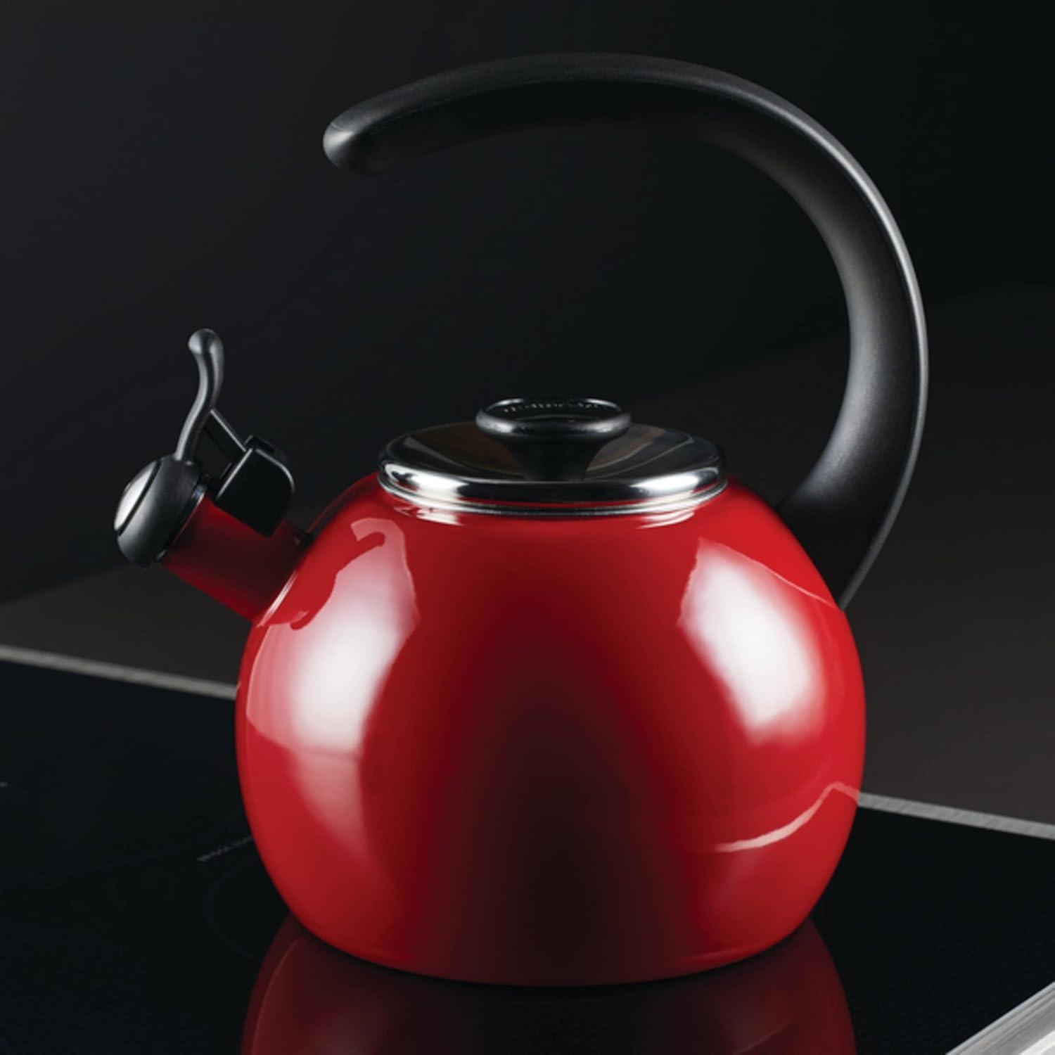 Enamel on Steel Whistling Teakettle/Teapot With -Up Spout, 2 Quart - Red