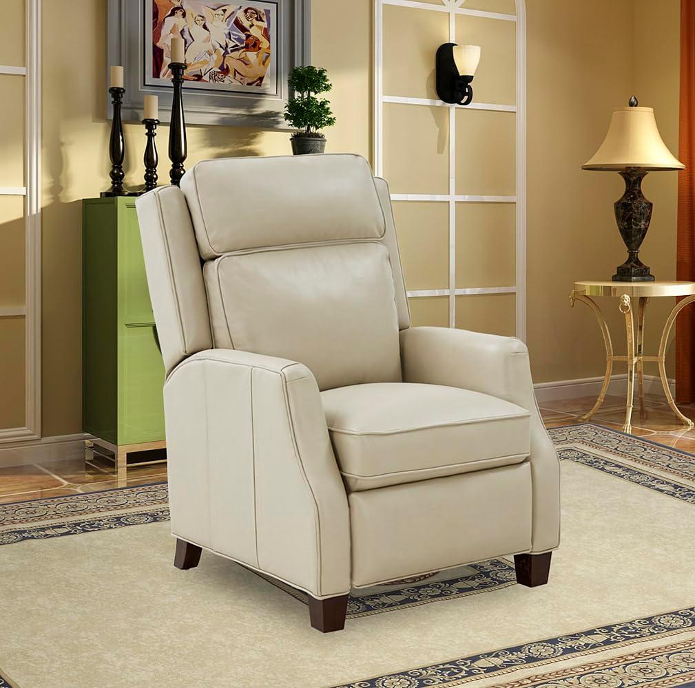 Nixon Cream Leather Recliner with Mahogany Wood Legs