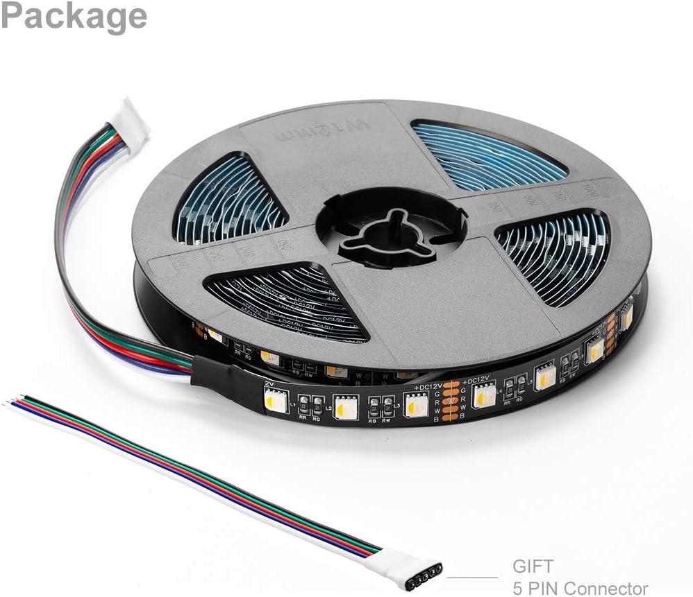 BTF-LIGHTING 5050 RGBW RGB+Warm White(2700K-3000K) 4 Colors in 1 LED Tape Light DC12V 5m 16.4ft 60LED/m Multi-Colored IP30 Black 12mm PCB for Bedroom Kitchen Home Decoration(No Adapter or Controller)