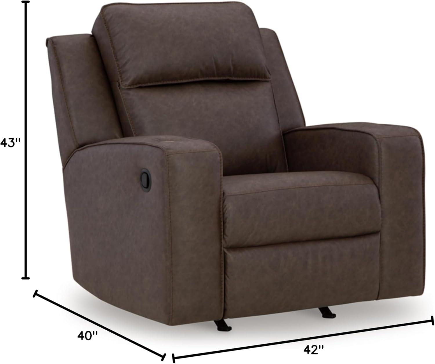 Umber Faux Leather Contemporary Recliner with Cup Holders