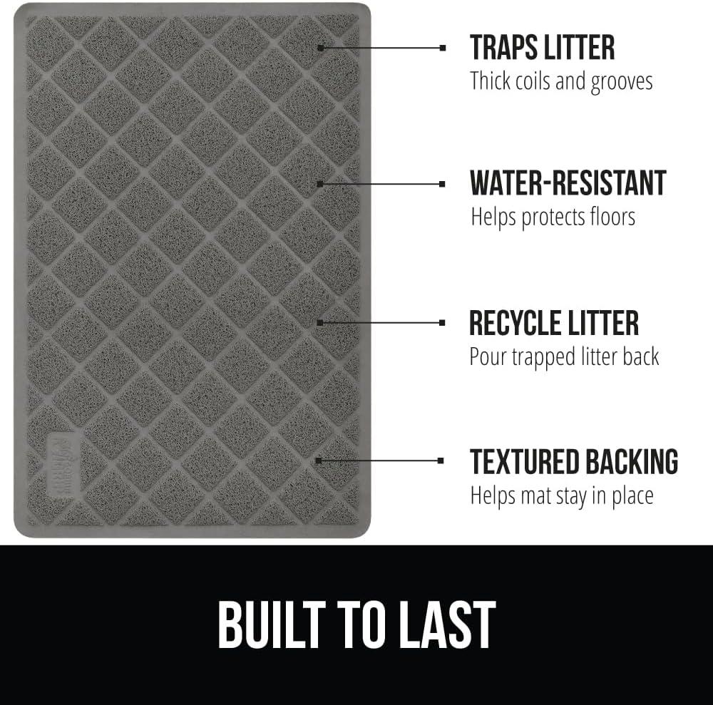 GORILLA GRIP Cat Litter Mat, Water Resistant, Traps Mess, Easy Clean, 24 x 17, Gray