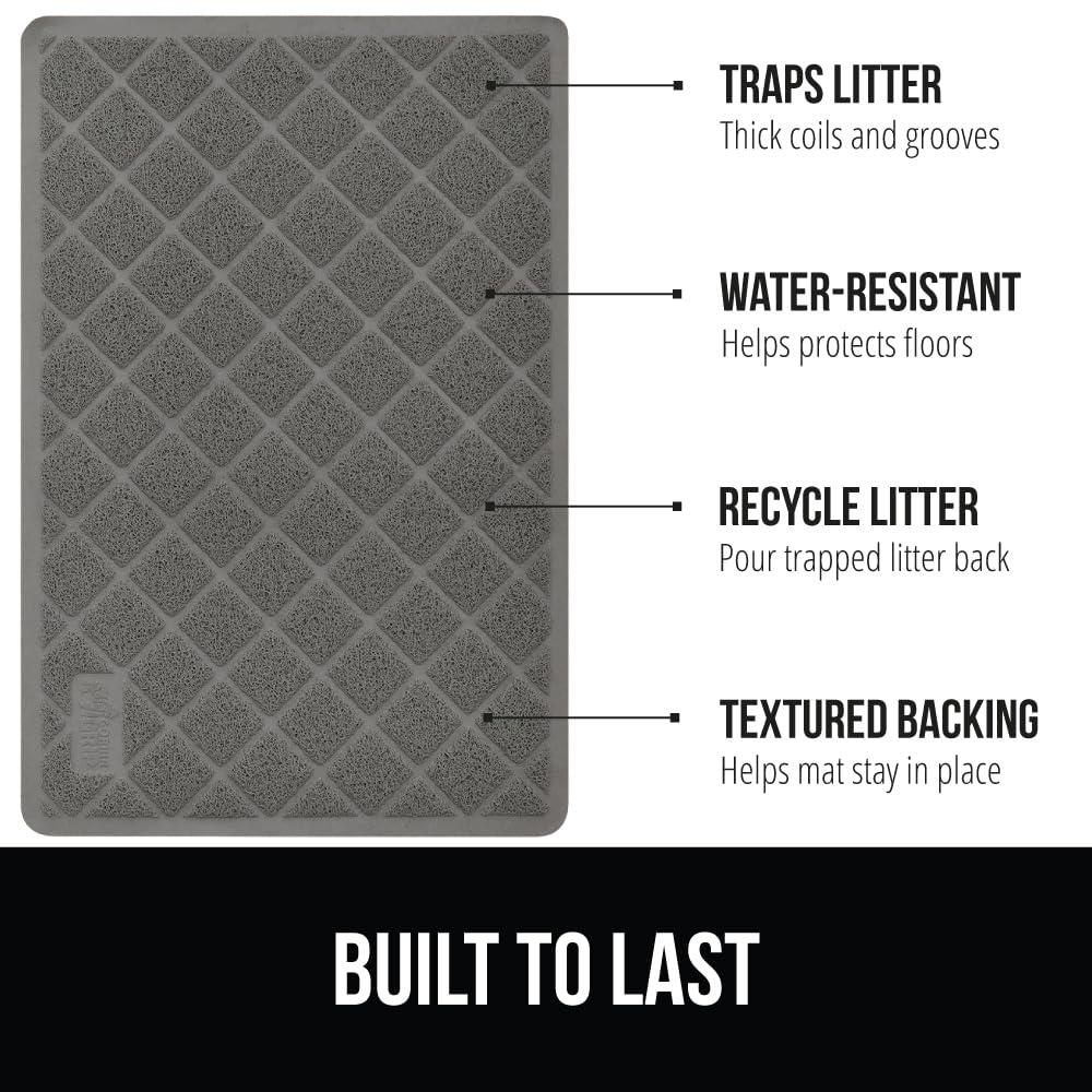 GORILLA GRIP Cat Litter Mat, Water Resistant, Traps Mess, Easy Clean, 24 x 17, Gray