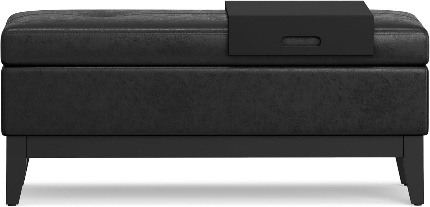 Simpli Home Oregon 42"W Upholstered Storage Ottoman Bench with Lift-Top Lid and Tray
